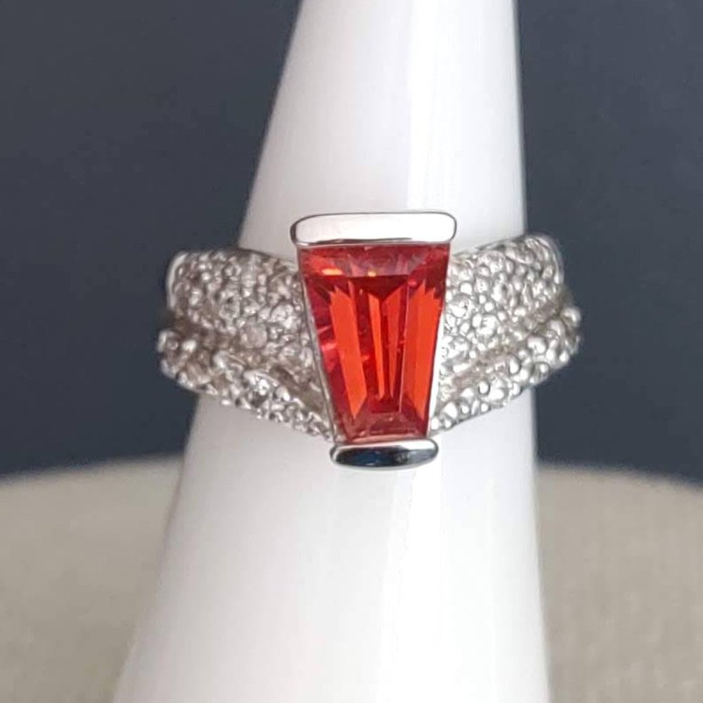 Dark orange and clear stone cocktail ring